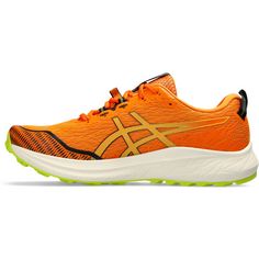Rückansicht von ASICS FUJI LITE 4 Trailrunning Schuhe Herren bright orange-neon lime