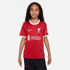 Rückansicht von Nike FC Liverpool 23-24 Heim Fußballtrikot Kinder gym red-white