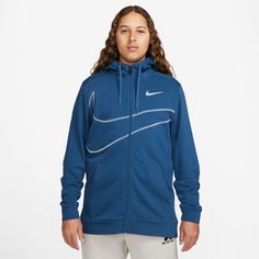 Rückansicht von Nike M NK DF FLC HD FZ ENERGY Trainingsjacke Herren court blue-pure platinum