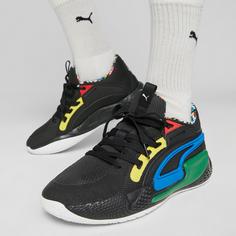 Rückansicht von PUMA Court Rider Chaos Trash Talk Basketballschuhe Herren puma black-pelé yellow-archive green-racing blue-puma white