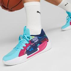 Rückansicht von PUMA Court Rider Chaos Fresh Basketballschuhe Herren persian blue-pinktastic-strawberry burst-pro green-team aqua