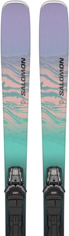 Rückansicht von Salomon E STANCE W 84 + M11 GW L90 23/24 All-Mountain Ski Damen black-aruba blue-patrician purple