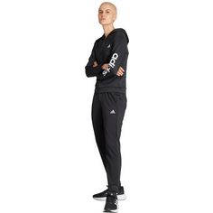 Rückansicht von adidas LINEAR Trainingsanzug Damen black-white