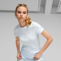 Rückansicht von PUMA Essentials T-Shirt Damen icy blue