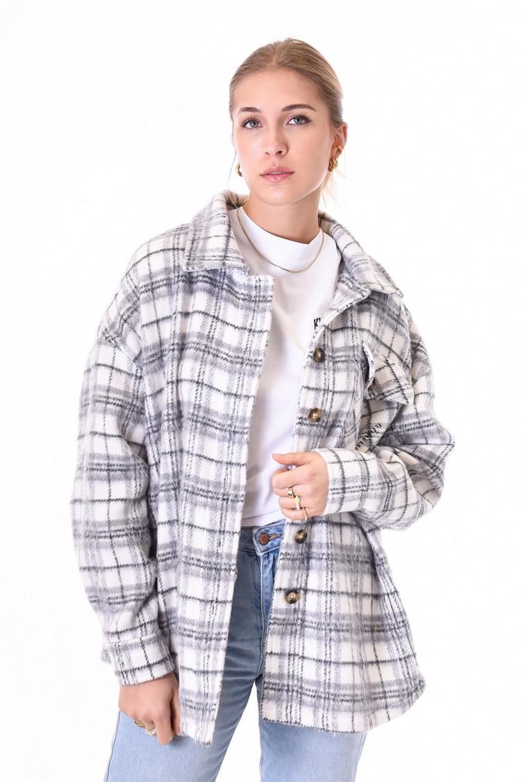 Kleinigkeit Kleinigkeit Big Flanelli Langarmhemd Damen - offwhite-soft grey-asphalt grey - 0 | SportScheck