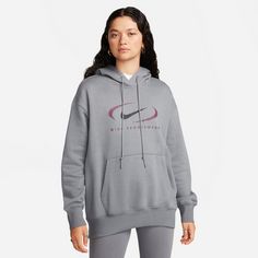 Rückansicht von Nike Swoosh Hoodie Damen smoke grey