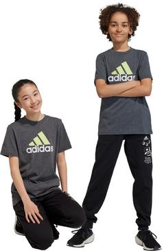 Rückansicht von adidas T-Shirt Kinder dark grey heather-white-pulse lime