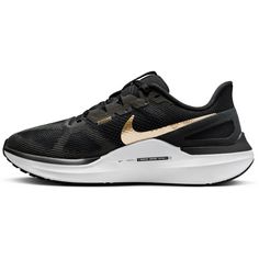 Rückansicht von Nike AIR ZOOM STRUCTURE 25 Laufschuhe Damen black-metallic gold-white-dk smoke grey