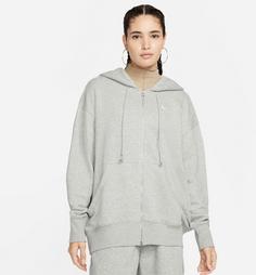 Rückansicht von Nike Phoenix Kapuzenjacke Damen dk grey heather-sail