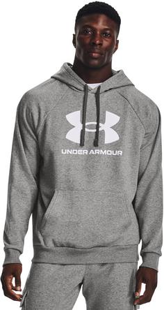 Rückansicht von Under Armour Rival Hoodie Herren castlerock light heather-white