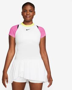 Rückansicht von Nike Advantage Tennisshirt Damen white-playful pink-black-black