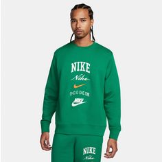Rückansicht von Nike Club Sweatshirt Herren malachite-sail-safety orange