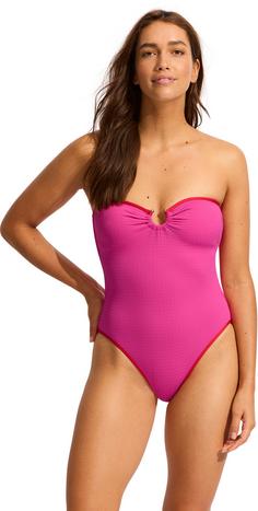 Rückansicht von Seafolly Beach Bound Badeanzug Damen hot pink