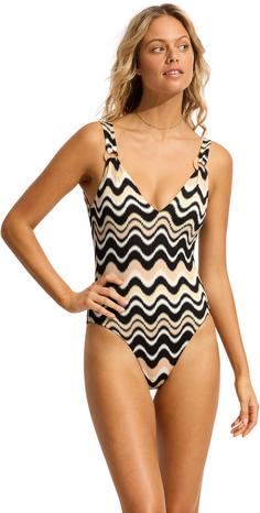 Rückansicht von Seafolly Neue Wave Badeanzug Damen black