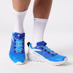 Rückansicht von Salomon SENSE RIDE 5 Trailrunning Schuhe Herren ibiza blue-lapis blue-white