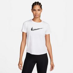 Rückansicht von Nike ONE SWSH HBR Funktionsshirt Damen white-black