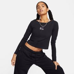 Rückansicht von Nike Air Langarmshirt Damen black-white