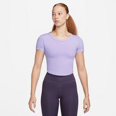 Rückansicht von Nike One Fitted Dri-FIT Croptop Damen lilac bloom-black