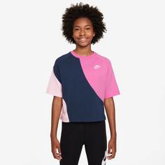 Rückansicht von Nike T-Shirt Kinder midnight navy-playful pink-white