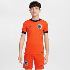 Rückansicht von Nike Niederlande 2024 Heim Fußballtrikot Kinder safety orange-blue void-copa-blue void
