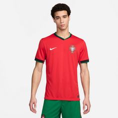 Rückansicht von Nike Portugal 2024 Heim Fußballtrikot Herren university red-pine green-sail