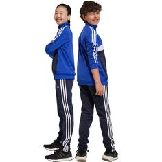 Rückansicht von adidas Trainingsanzug Kinder semi lucid blue-white-legend ink-white