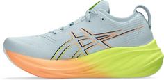 Rückansicht von ASICS GEL-NIMBUS 26 PARIS Laufschuhe Damen cool grey-safety yellow