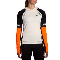 Rückansicht von Brooks Run Visible Notch Thermal Laufhoodie Damen ecru-fluoro flash-black