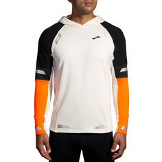 Rückansicht von Brooks Run Visible Notch Thermal Laufhoodie Herren ecru-fluoro flash-black