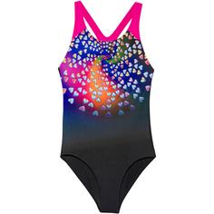 SPEEDO Badeanzug Kinder black-punchy pink-blue flame