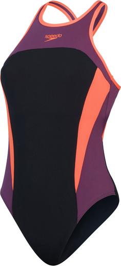 SPEEDO High Neck Spliceuit Schwimmanzug Damen black-plum dandy-siren red