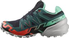 Rückansicht von Salomon GTX SPEEDCROSS 6 GTX Trailrunning Schuhe Damen black-electric green-cherry tomato