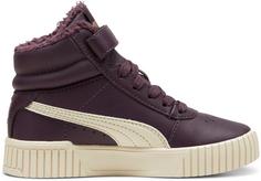 Rückansicht von PUMA Carina 2.0 Mid WTR PS Sneaker Kinder midnight plum-alpine snow-puma gold