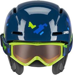 Rückansicht von Uvex viti set Skihelm Kinder blue puzzle