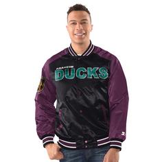 Rückansicht von Starter Anaheim Ducks Bomberjacke Herren schwarz-lila