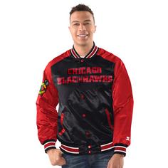 Rückansicht von Starter Chicago Blackhawks Bomberjacke Herren schwarz-rot