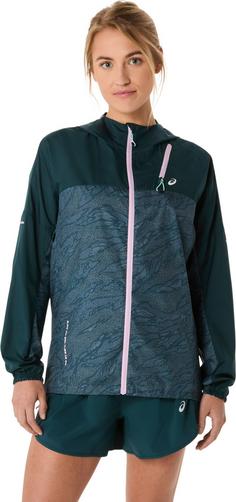 Rückansicht von ASICS FUJITRAIL Laufjacke Damen saxon green light ube