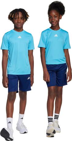 Rückansicht von adidas TRAIN ESSENTIALS 3 STRIPES Trainingsanzug Kinder bright cyan-white