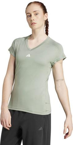 Rückansicht von adidas Training-Essentials T-Shirt Damen silver green-white