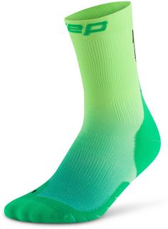 Rückansicht von CEP Core Run Mid Laufsocken Herren green-lime fade