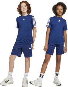 Rückansicht von adidas TRAIN ESSENTIALS 3 STRIPES Funktionsshorts Kinder dark blue-white