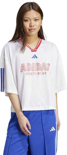 Rückansicht von adidas Tiro V-Shirt Damen white-pure ruby-semi lucid blue