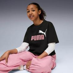 Rückansicht von PUMA ESSENTIALS 2 COLOR LOGO T-Shirt Kinder puma black-poised pink