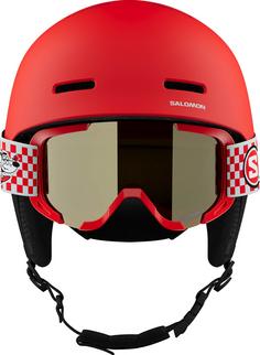 Rückansicht von Salomon PLAYER COMBO Skihelm Kinder cherry tomato