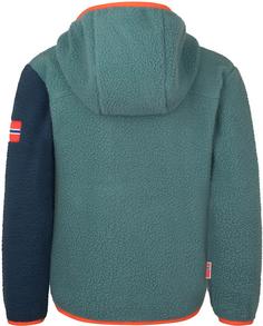 Rückansicht von Trollkids Aurlandsfjord Fleecejacke Kinder stormy blue-mystic blue-flame orange