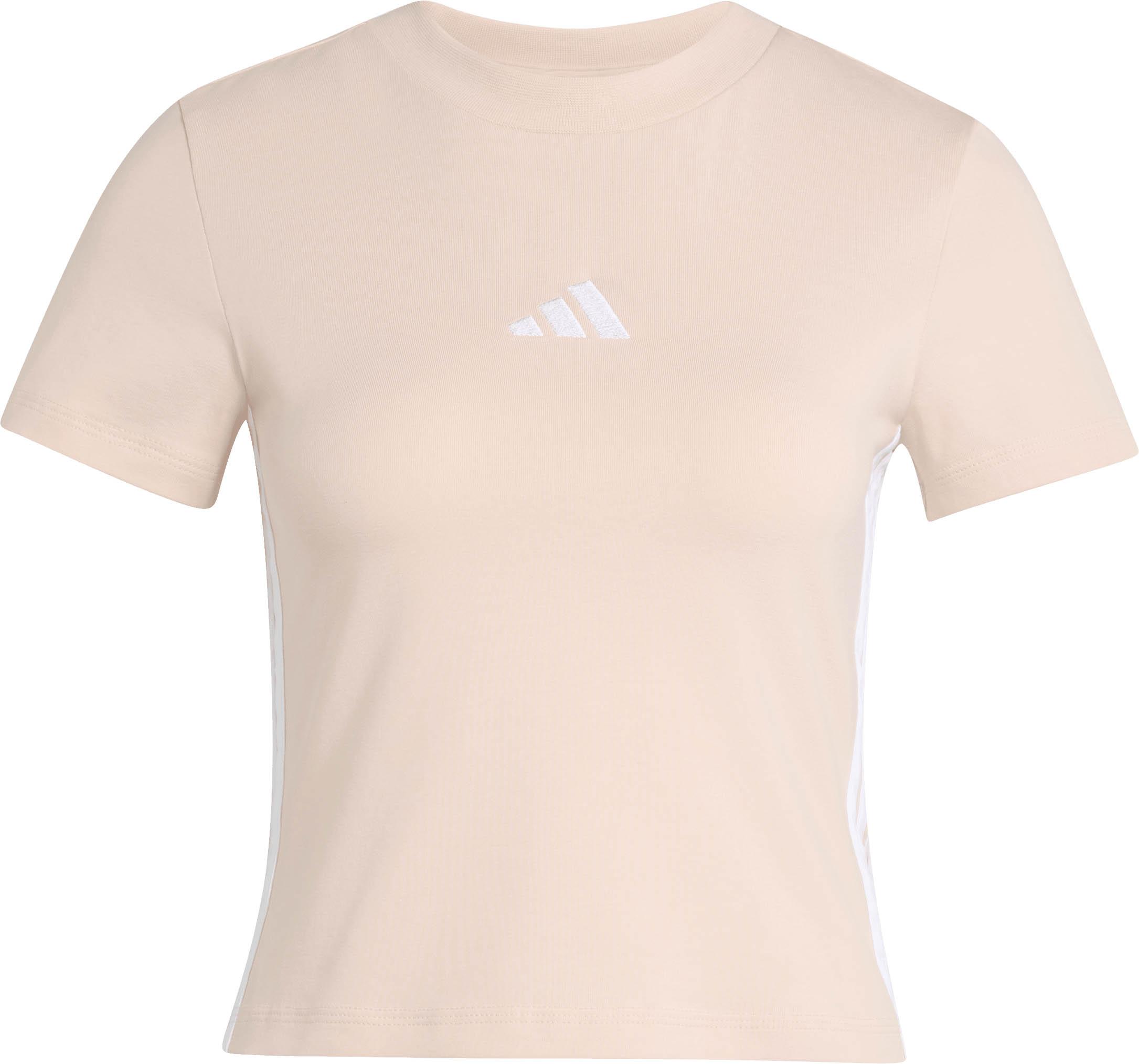 Adidas T-Shirt geschnitten Rundhals 3-Streifen Baumwolle-Elastan Rosa