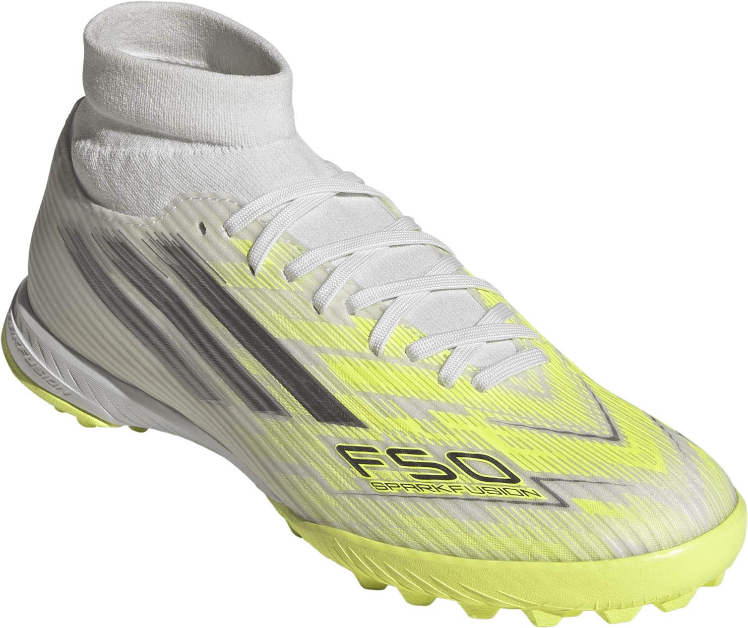 adidas F50 SPARKFUSION LEAGUE TF Fu&szlig;ballschuhe Damen - ftwr white-iron met-hires yellow