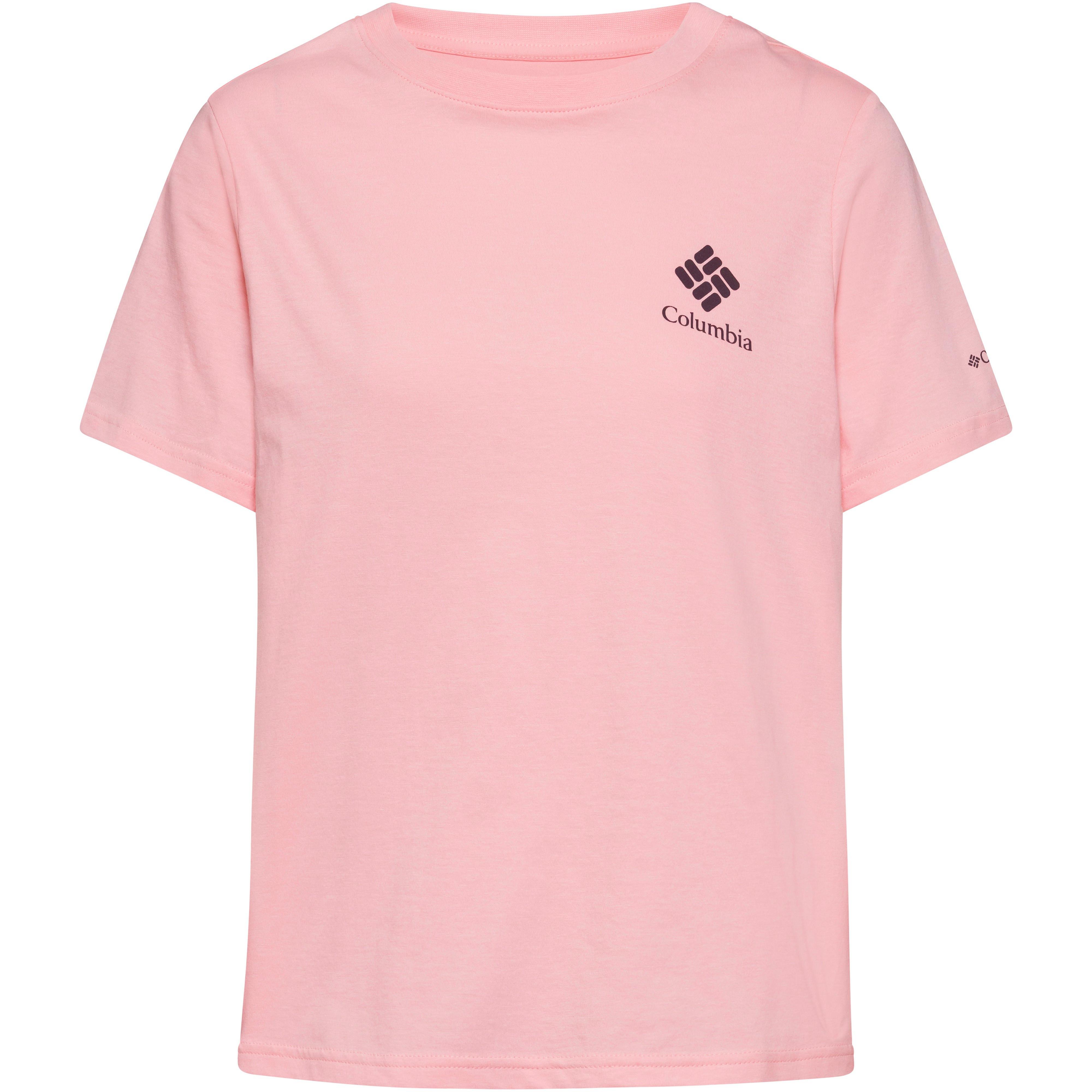 Columbia T-Shirt Frontprint Gerippter Rundhalsausschnitt Bio-Baumwolle Rosa
