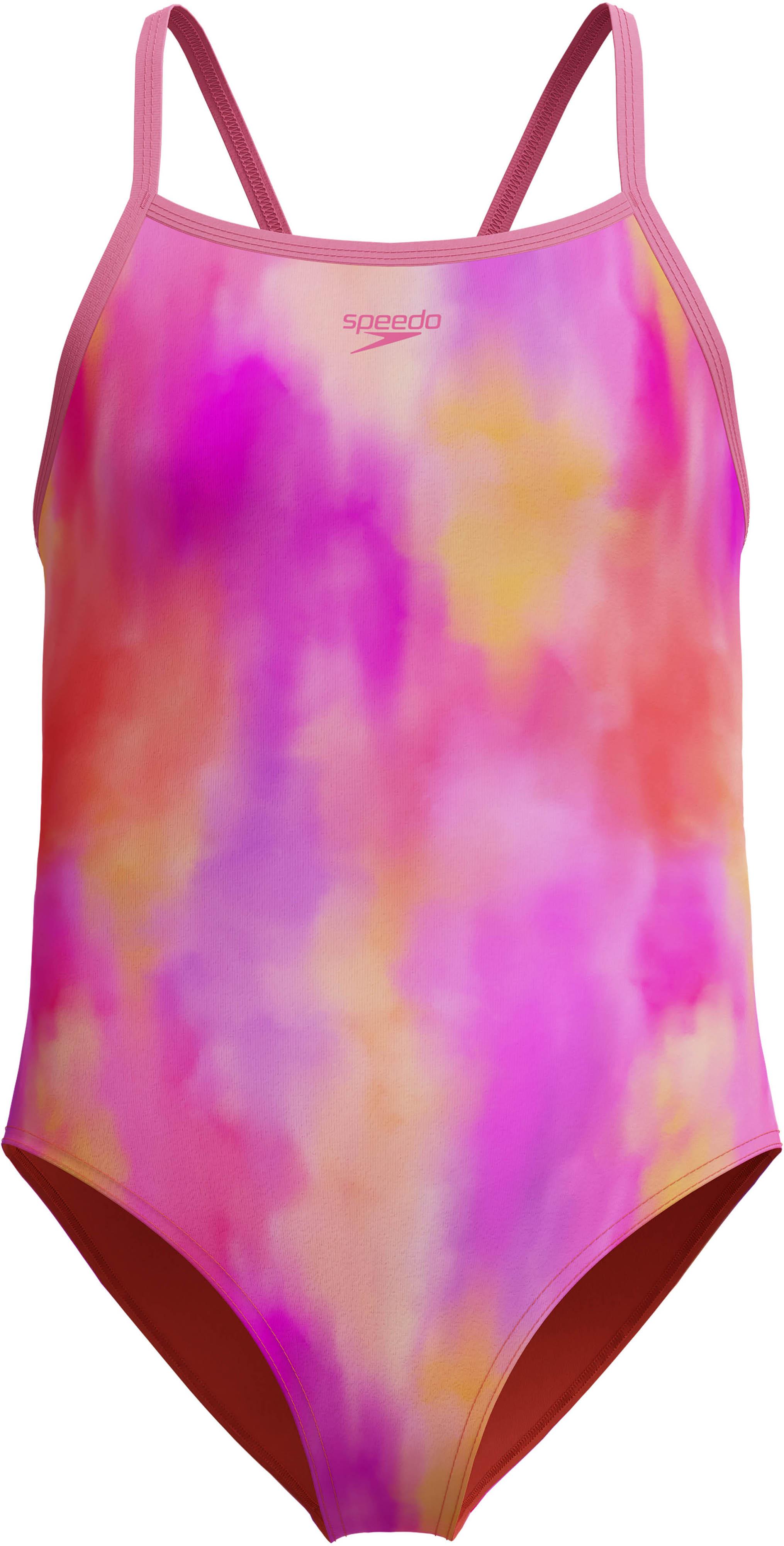 Speedo Badeanzug Thinstrap Allover-Print Batik-Look Rosa