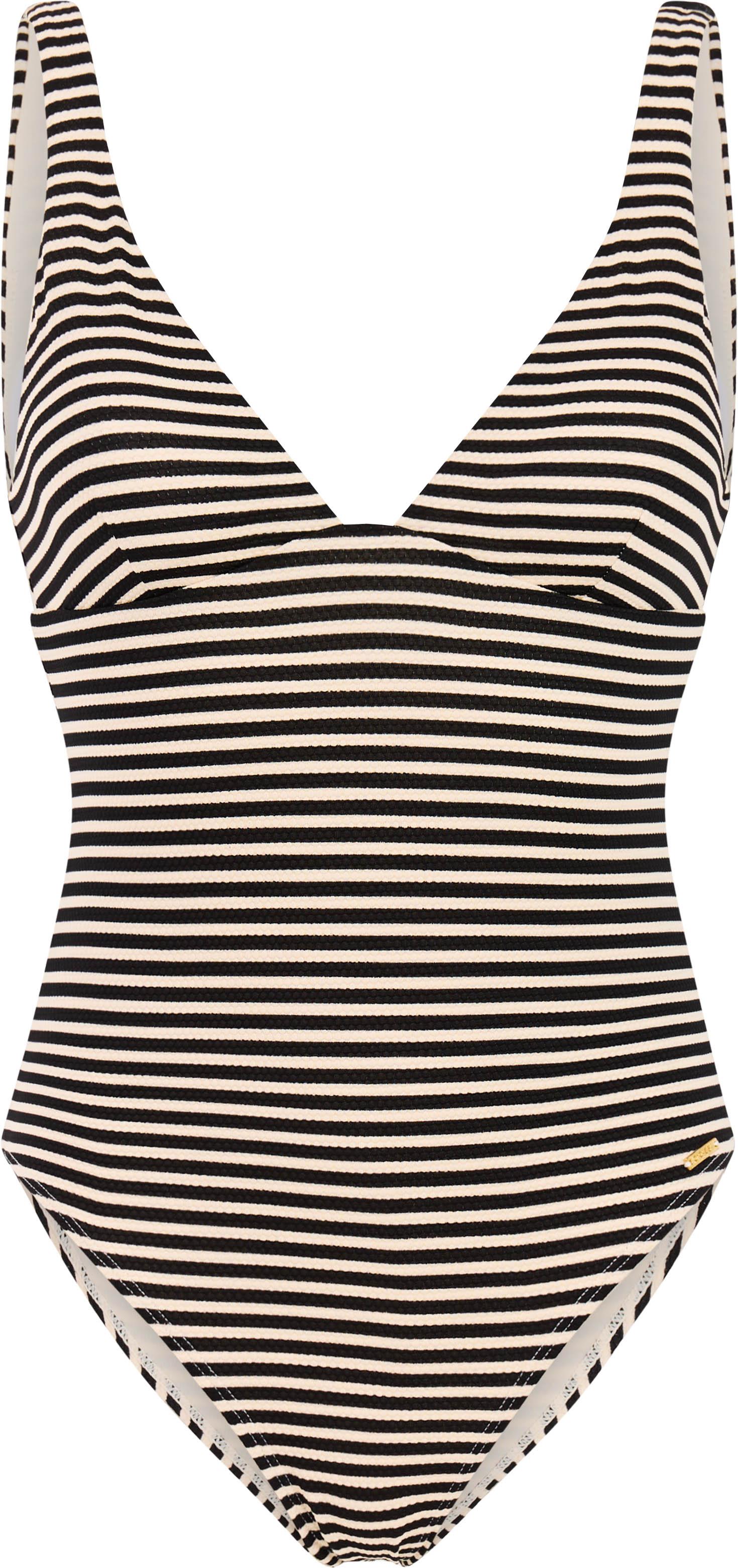 Protest Badeanzug Bubble-Piqué Stripes V-Ausschnitt Kunstfaser Beige